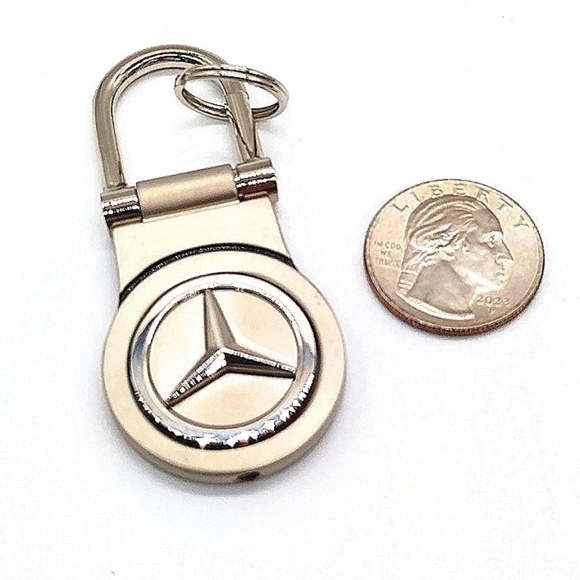 Genuine Mercedes Benz Silver Nickel Keychain Fob OEM Spinning Logo - Picture 4 of 6